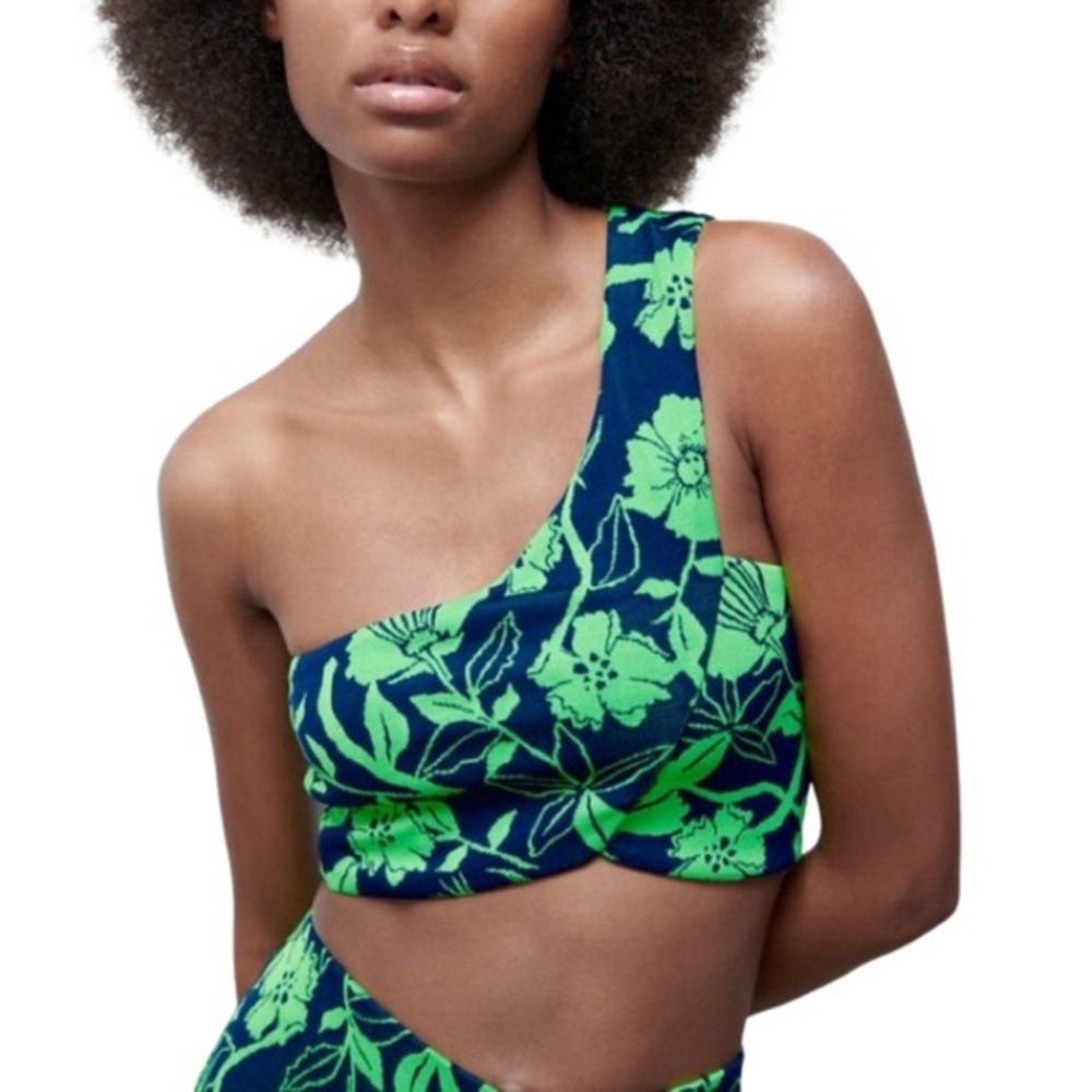 ZARA Floral Knit Asymmetrical Top